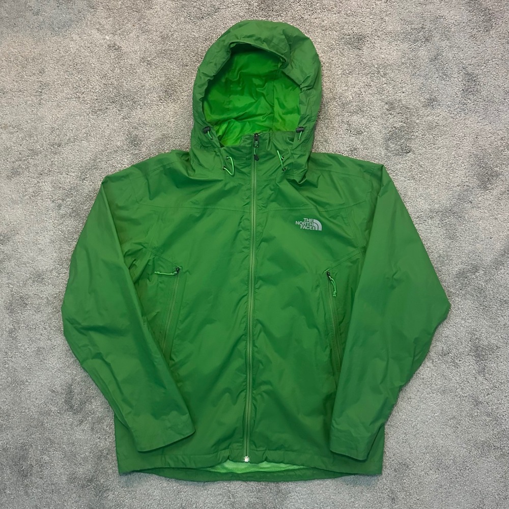 The North Face HyVent Rain Jacket Mens L Large Green Waterproof Hooded Shell
